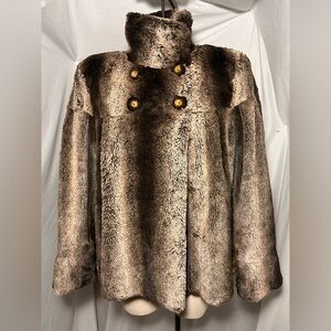 Du Monde Faux Fur Plush Brown Double Breasted Coat Jacket Women’s M Soft Teddy